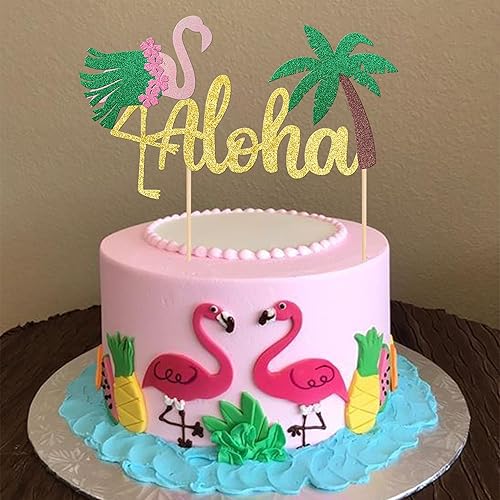 Miniatura 5 de 1 decoración para tarta de Aloha con purpurina para baby shower, paleta, palmera, flamenco, decoración para verano, hawaiano, Luau, tropical, Aloha,