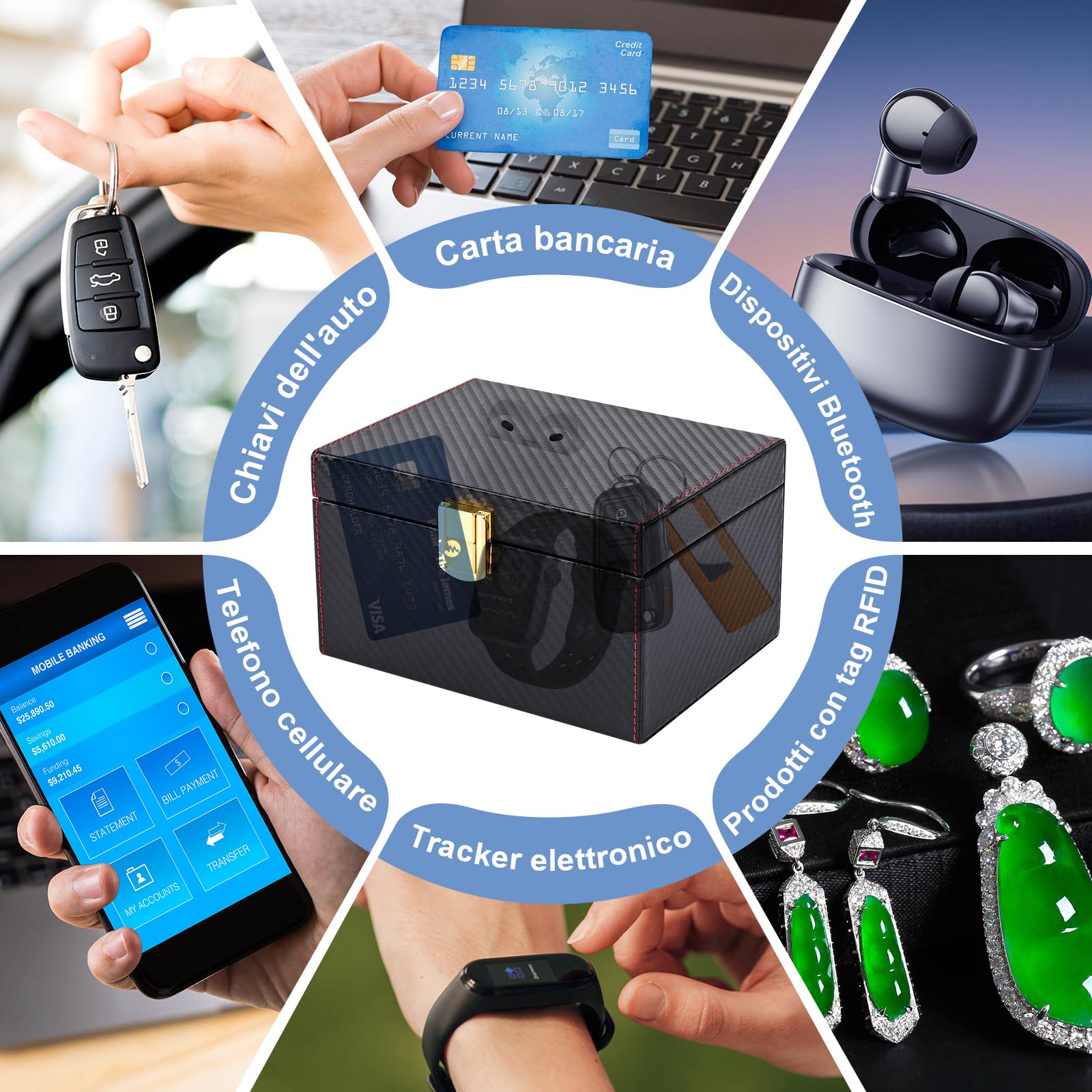 Chiave auto Faraday Box, Keyless Go, scatola per chiavi auto, blocco RFID per protezione sicura, carte di credito e chiavi dell'auto, 16 x 12 x 9,5 cm (grande)
