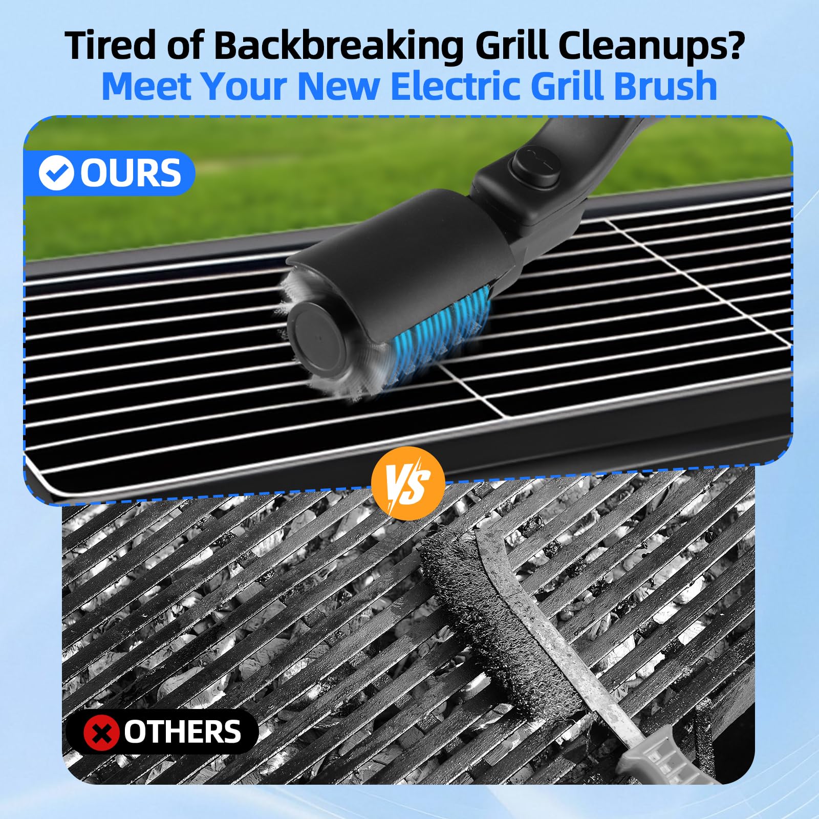 Brosse électrique barbecue batterie angle réglable acier inoxydable nettoyage 3 niveaux autonomie 90 min étanche Noir
