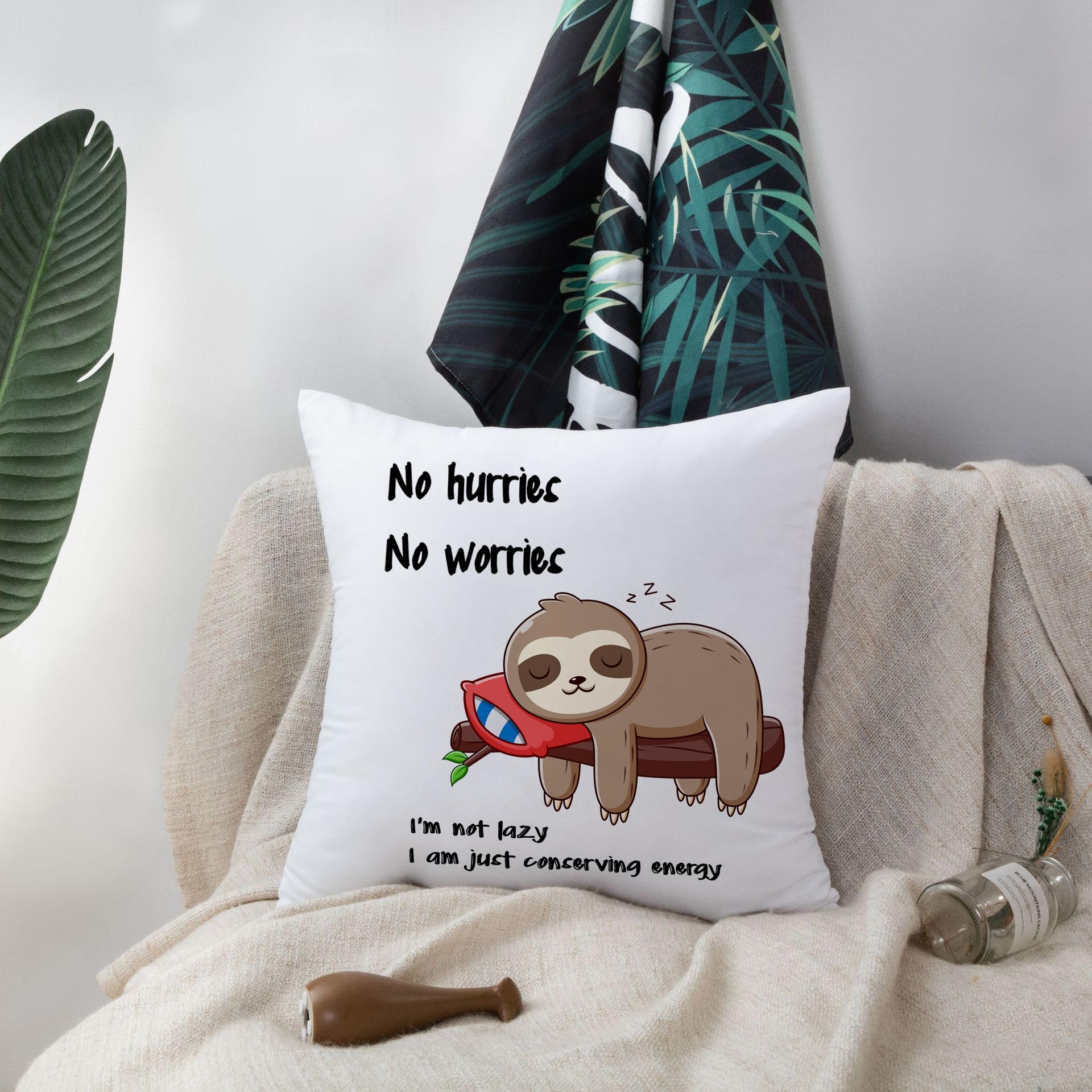 HUASHUZI Cushion Cover Funny Sloth Gifts for Women Father Dad Men Decorations Pillow Cover Decor I'm not lazy I am just conserving energy Home for Livingroom Couch Sofa 18"x18"(45x45cm) - Image 4