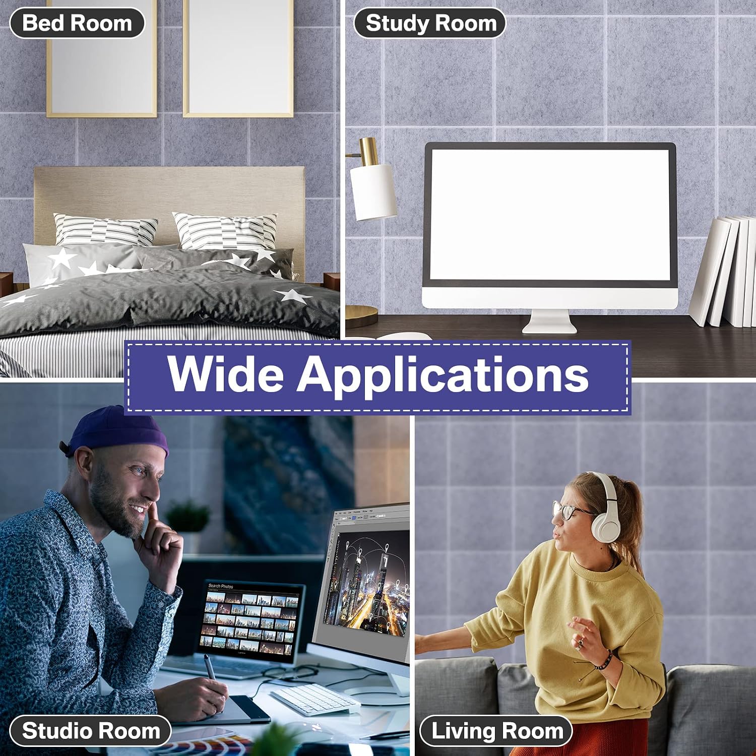 60 PCS Acoustic Panels 12 x 12 x 0.4 Inch Square Sound Absorbing Board Self Adhesive Soundproof Wall Panels Sound Proof Polyester Tiles for Home Studio Rooms Noise Canceling Reduction (Gray)
