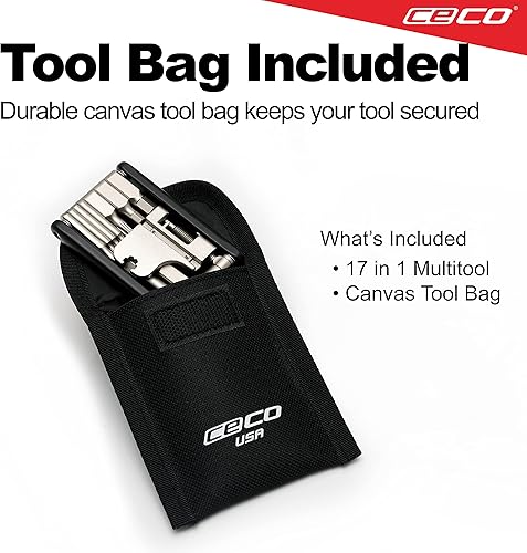 Miniatura 7 de CECO -USA Herramienta de bicicleta de 17 funciones con interruptor de cadena - Multiherramienta para bicicleta - Ultra delgado, tamaño de bolsillo