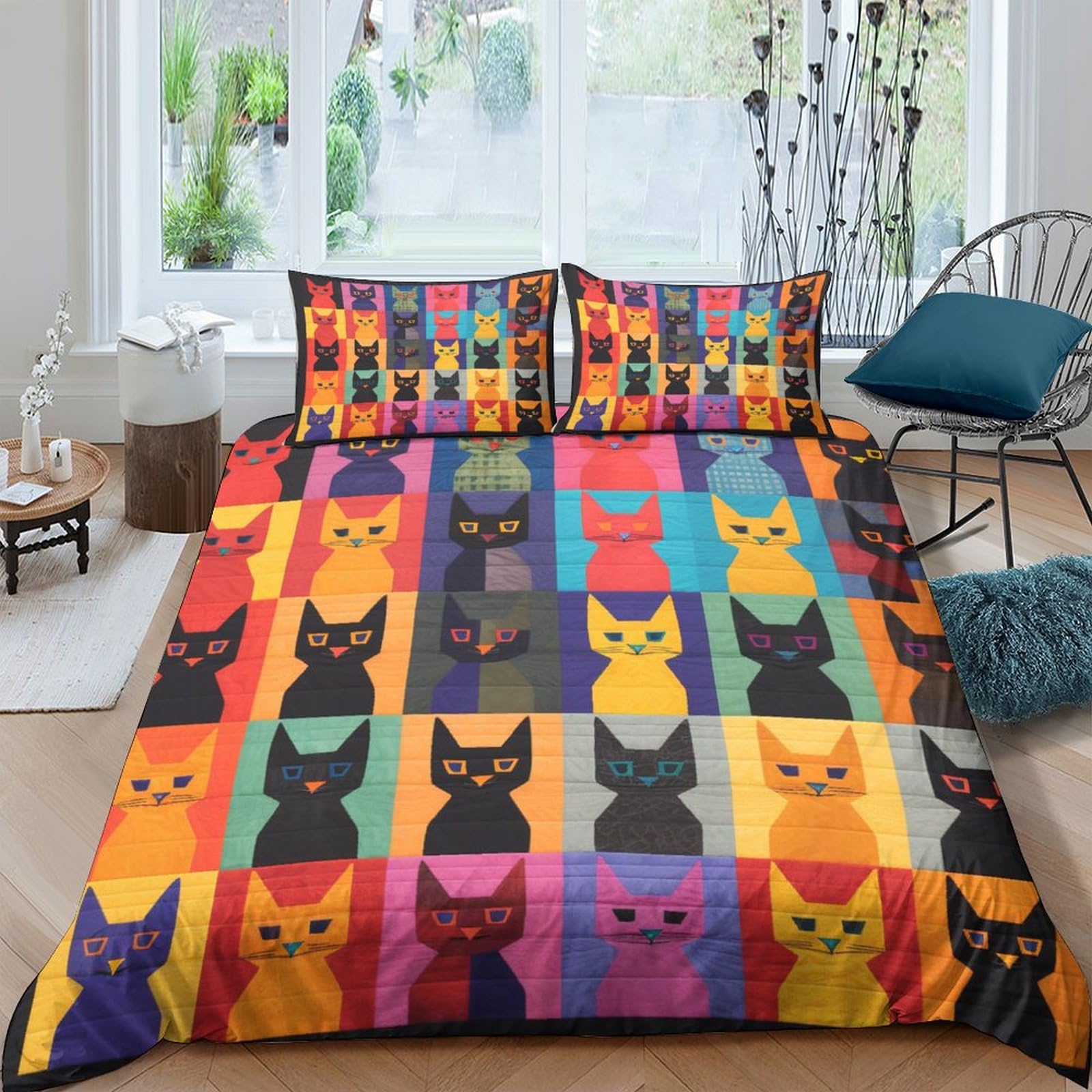 Housse de couette chat de couleur 3 pièces parure de lit 200x200 de qualité