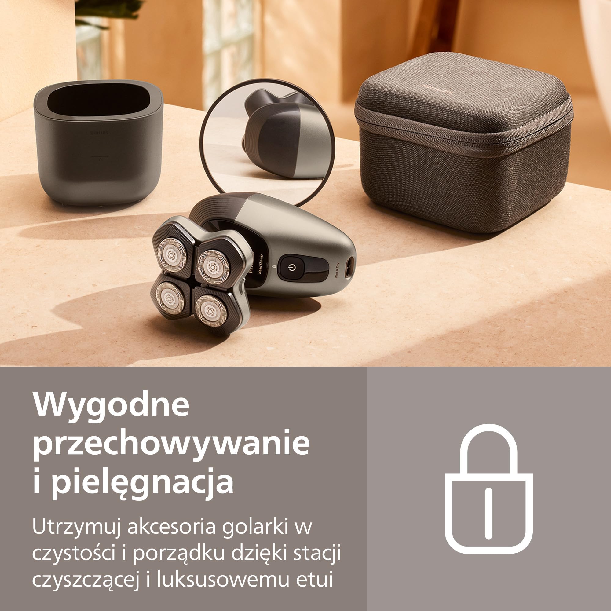 Philips Head Shaver Pro 9000 – golarka do głowy, głowica 360° Flexing Head i ostrza ComfortCut zapewniają dokładne golenie i są delikatne dla skóry, idealny prezent, model HS9980/15