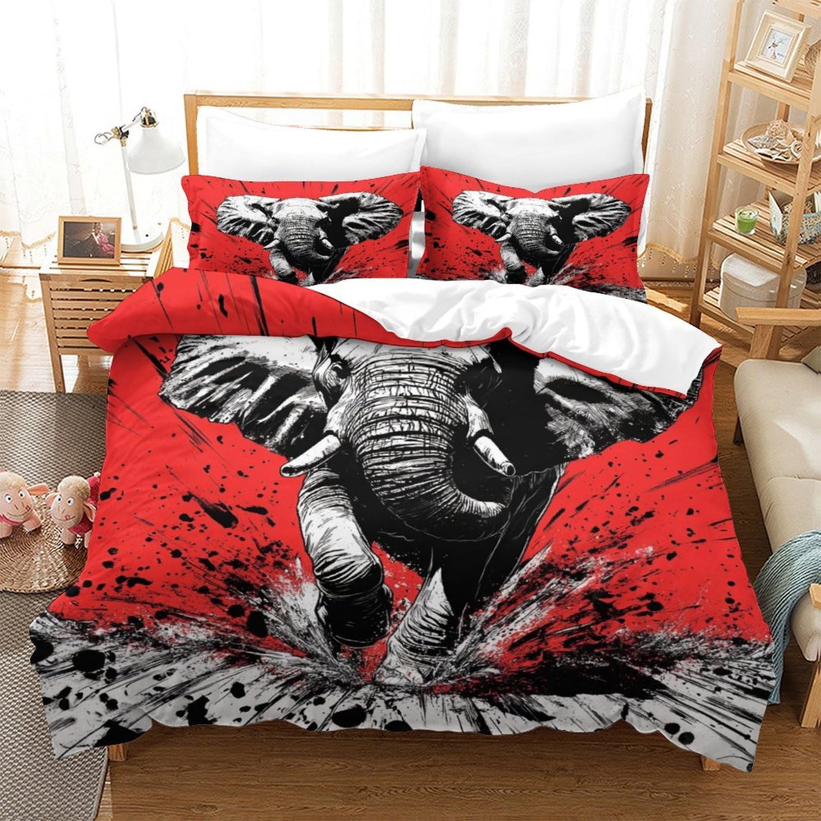 SkyClouf Elephant Three-dimensional Printing Bedding Comforter Set Elephant Bed Cover Ultra-fine Fiber Encased with Zipper Plush And Low-maintenance Double（200x200cm）