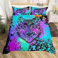 Vista 34 de Juego de funda de edredón de lobo blanco, lobos y parejas, juegos de ropa de cama de animales de safari para niños, niñas, familia de lobos, vida