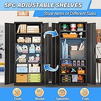 Vista 6 de BESFUR Gabinete de almacenamiento de metal, gabinete de almacenamiento de 71 pulgadas de alto con 5 estantes ajustables, gabinetes de metal