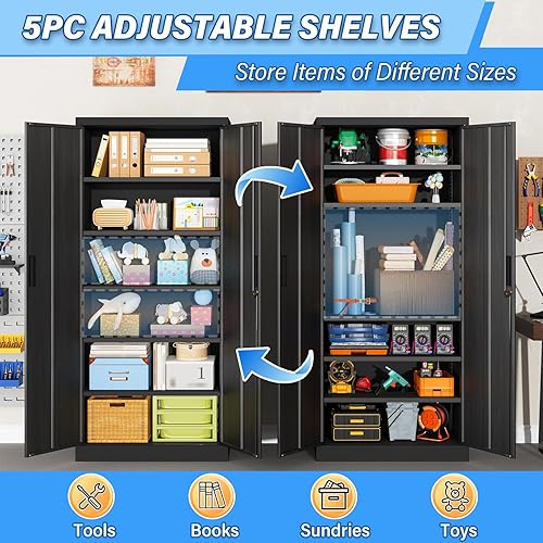 Miniatura 6 de BESFUR Gabinete de almacenamiento de metal, gabinete de almacenamiento de 71 pulgadas de alto con 5 estantes ajustables, gabinetes de metal