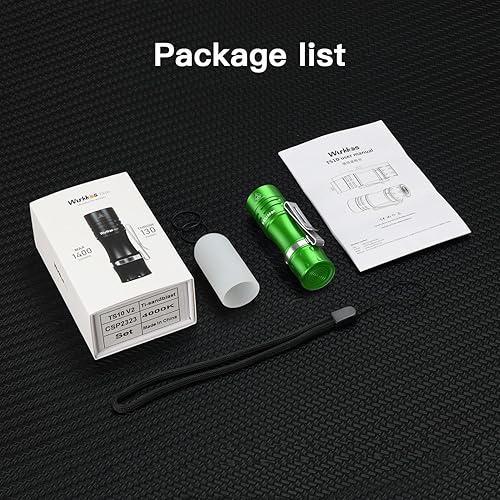 Miniatura 8 de Wurkkos TS10 V2 6000K Linterna EDC de bolsillo, cuerpo verde, mini linterna LED 90CRI con batería recargable, brillo de 1-1400 lúmenes, 3 piezas de
