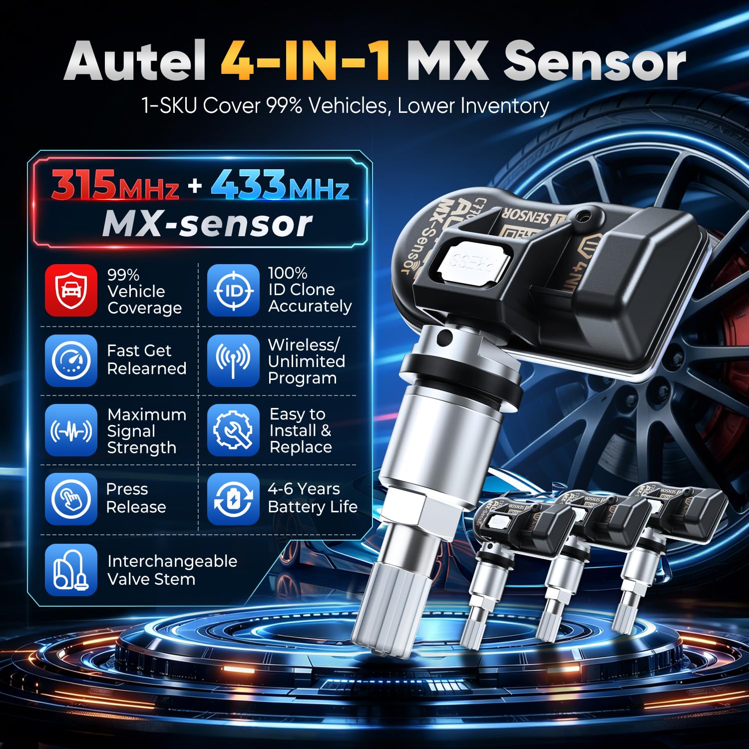 Amazon.com: Autel TPMS Sensor Set of 4, MX-Sensor 2in 1 315MHz+