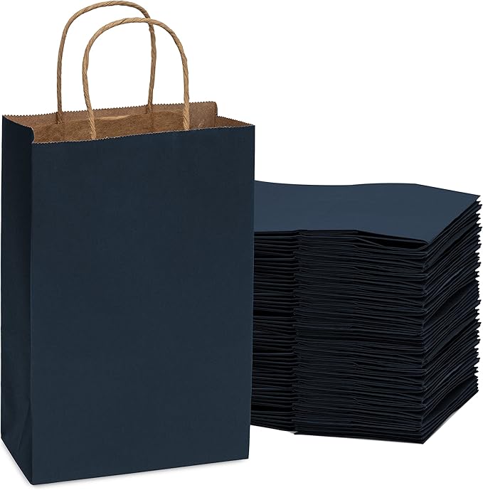 Blue Gift Bags with Handles 6x3x9 Inch 50 Pack Medium