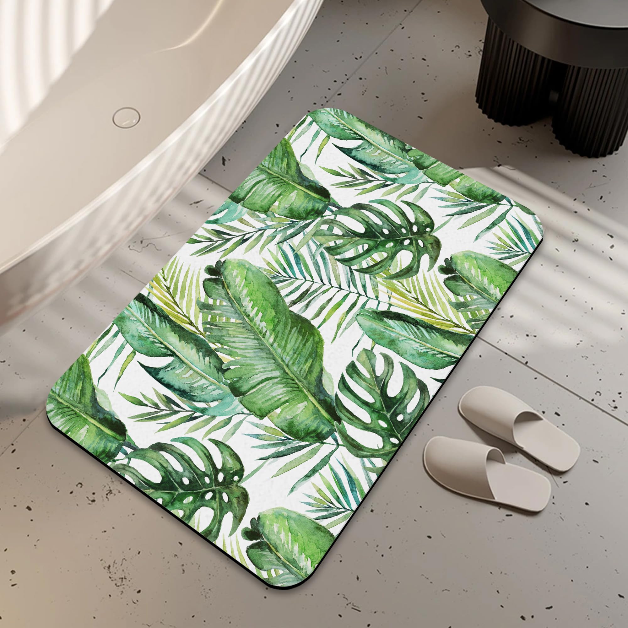 LUOENY Leaf Bath Mat, Non-Slip Quick Dry Absorbent Thin Bathroom Rug Fit Under Door Bathroom Mat Shower Rug for in Front of Bathtub, Sink, Shower Room (75x43 cm)