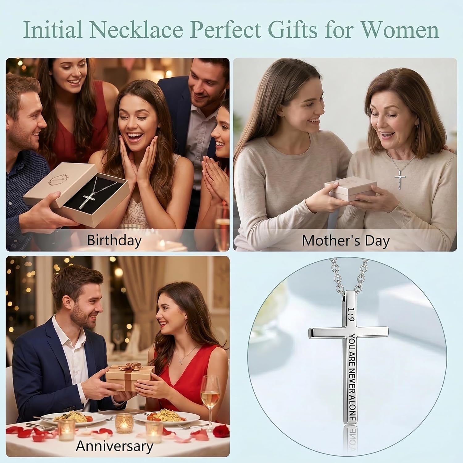 Cross Necklace Bible Verse Pendant Religious Christian Faith Jewelry Gifts for Women Men Reversible 2-in-1 Design