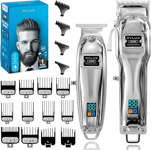 Juego profesional de cortapelos y recortadora de pelo inalámbrica de metal completo para hombres, cortadoras recargables para cortar cabello,