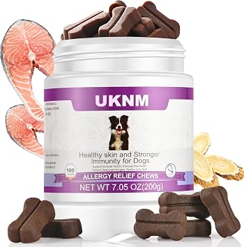 Allergy Relief Chews for Dogs - Omega 3 Skin & Coat Supplement with Colostrum & Probiotics - Itch Relief for Dogs, Dry Skin, Paw Licking, Seasonal Allergies,Chicken Flavor,100 Large Chews