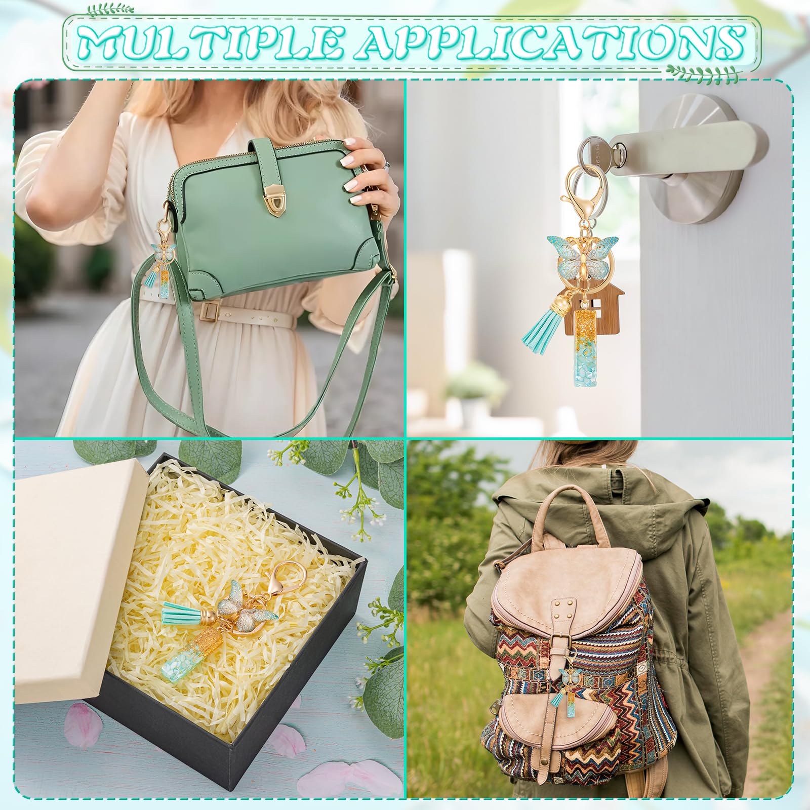 MWOOT Letter Keychain Iniziale Portachiavi Lettera V Resina,Alfabeto Keyring Charm con Ciondolo a Forma Nappe Farfalla