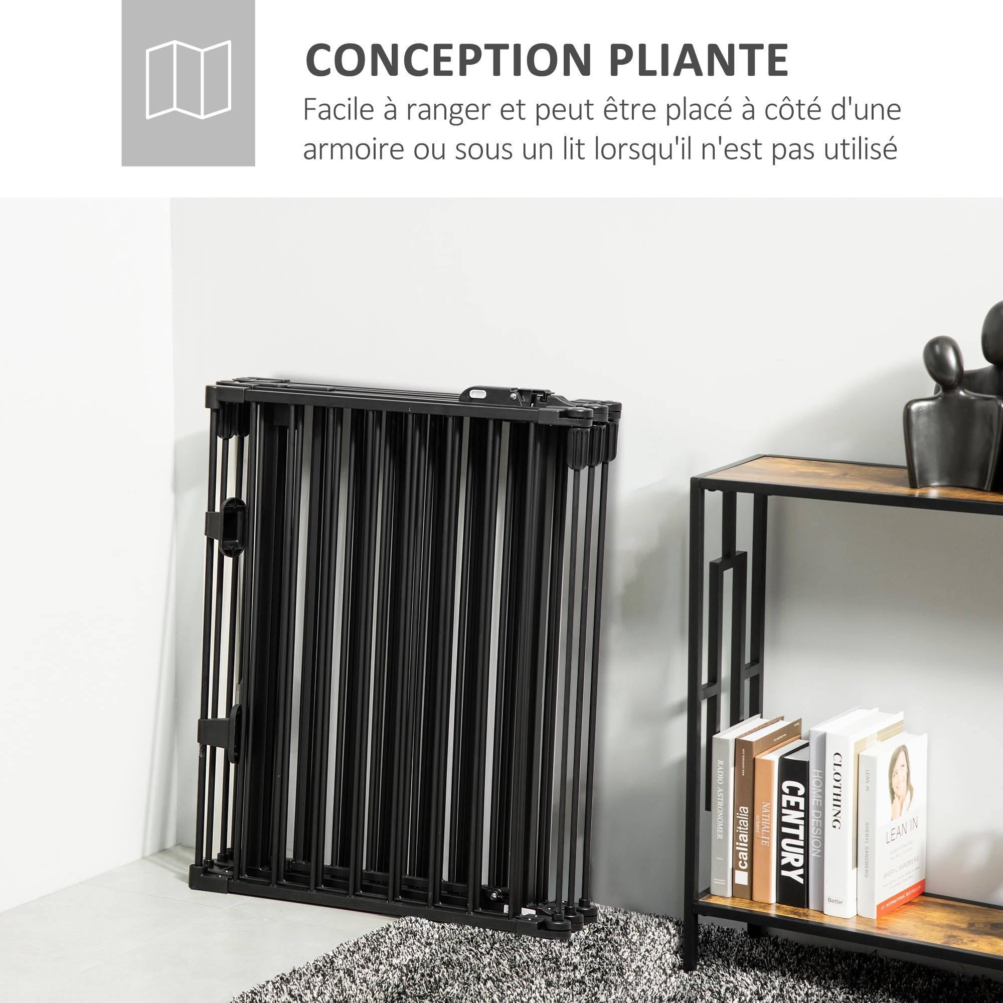 PawHut Barrière de sécurité barrière de Protection cheminée Parc enclos Chien Pliable modulable 6 Panneaux avec Porte sans perçage 362,5 x 76 cm Noir