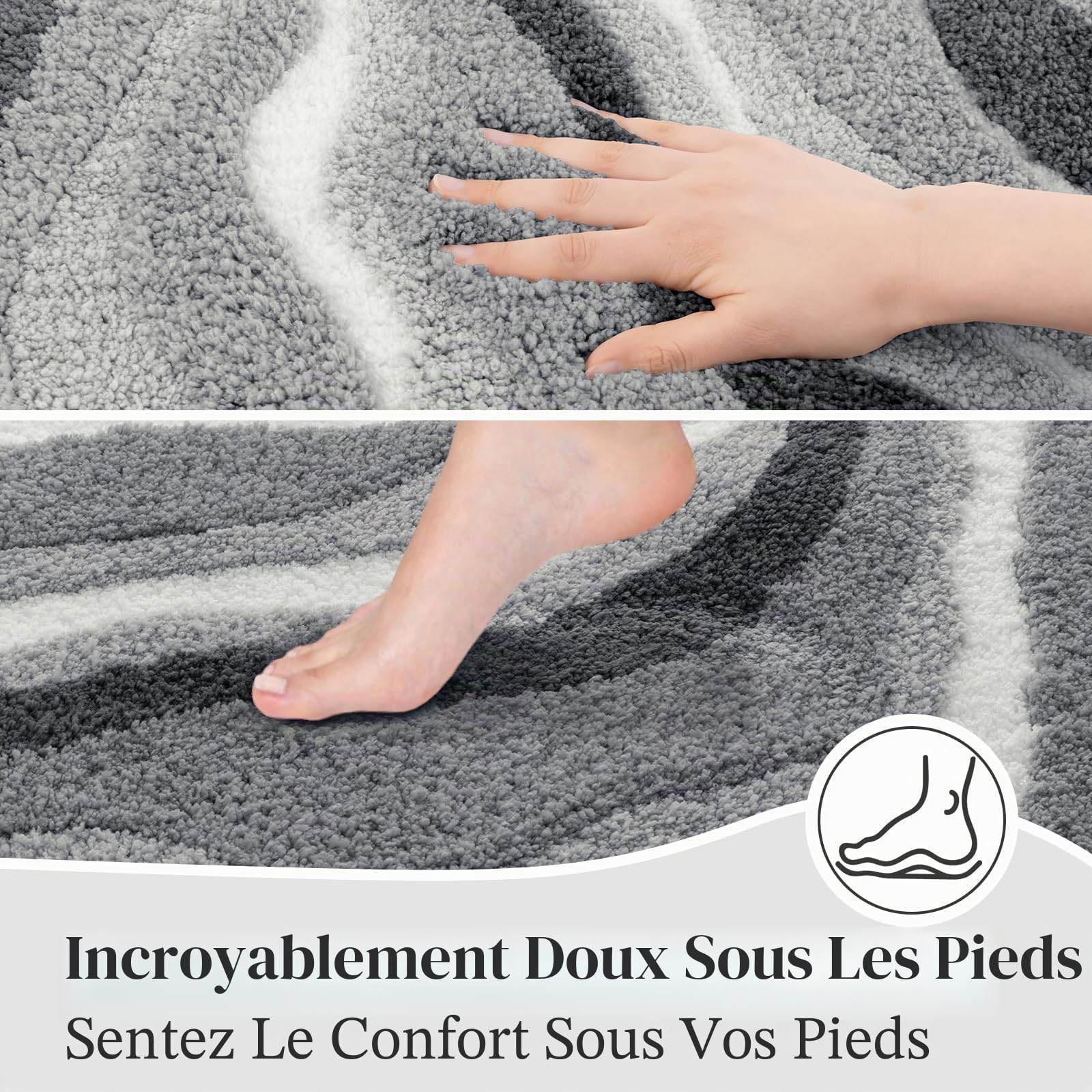 Enyhom Grande Tapis Salle de Bain Antidérapant 80 x 120 cm, Tapis de Salle de Bain Gris en Microfibre Super Absorbant, Extra Doux Epais et Lavable en Machine, Tapis Douche pour Baignoire, Salon