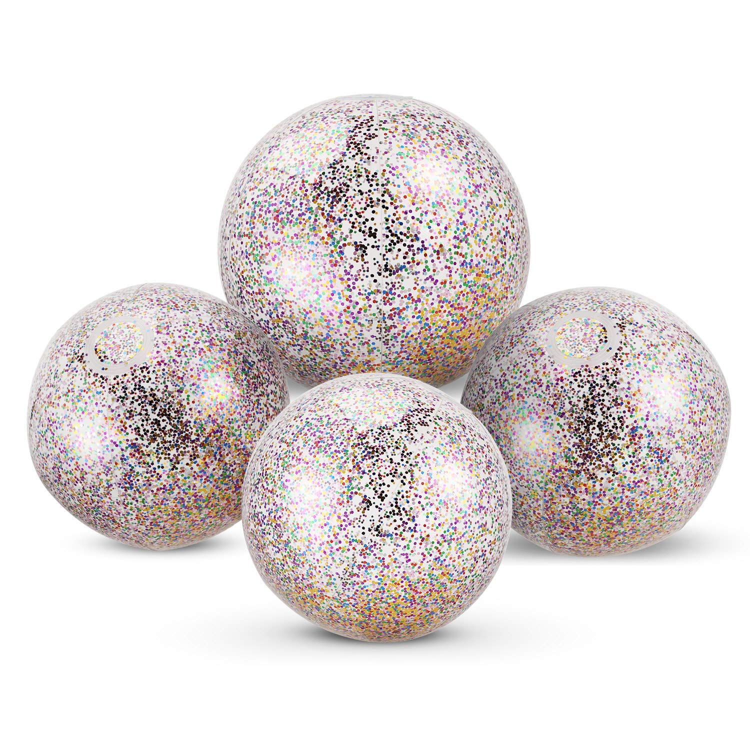 TERRIFI 4 Pieces Glitter Beach Ball - Confetti Beach Ball for Inflated Party Fun at Summer Beach Favors(16 Inch-3 Pieces, 24 Inch-1 Piece)