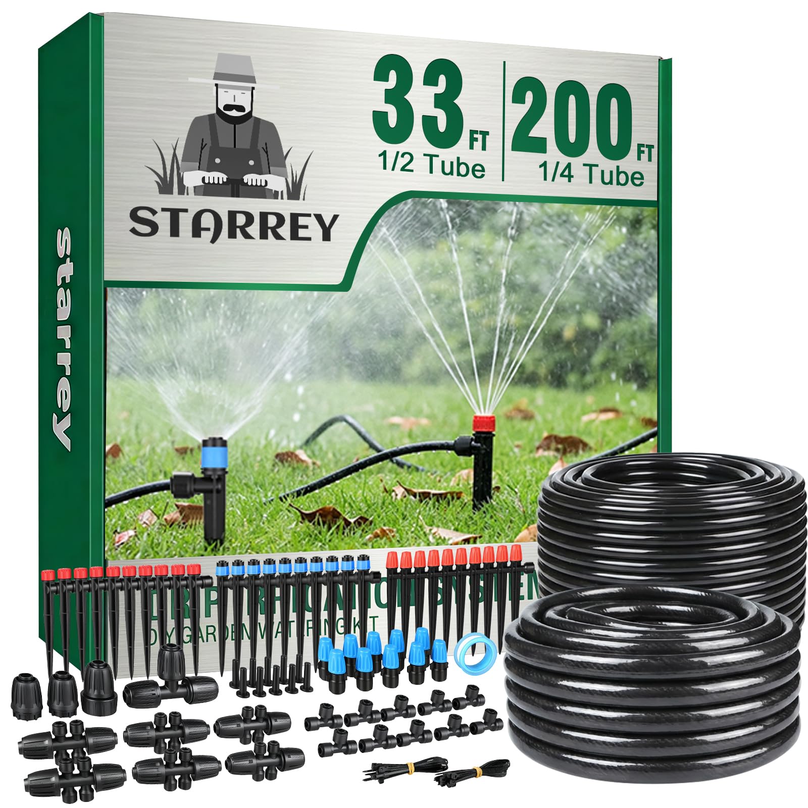 Drip Irrigation System for Garden, 2026-Upgraded Quick Connect Garden Watering Kit All-in-One with 1/2 inch 1/4 inch Irrigation Tubing for Garden, Lawn, Greenhouse, Raised Beds (233FT)