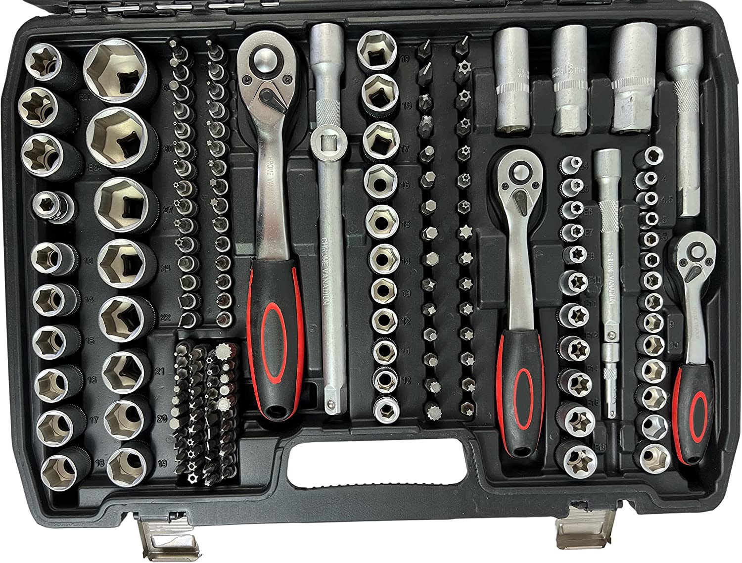Maletín herramientas 215pz CALIDAD PROFESIONAL carraca 1/2",1/4" y 3/8" llaves, vaso, puntas variadas