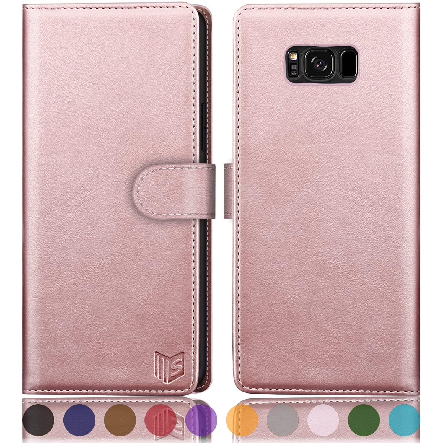 SUANPOTfor Samsung Galaxy S8 5.8"(NON S8+ 6.2") with RFID Blocking Leather Wallet case Credit Card Holder, Flip Folio Book Phone case Shockproof Cover Women Men for Samsung S8 case Wallet (Rose Gold)