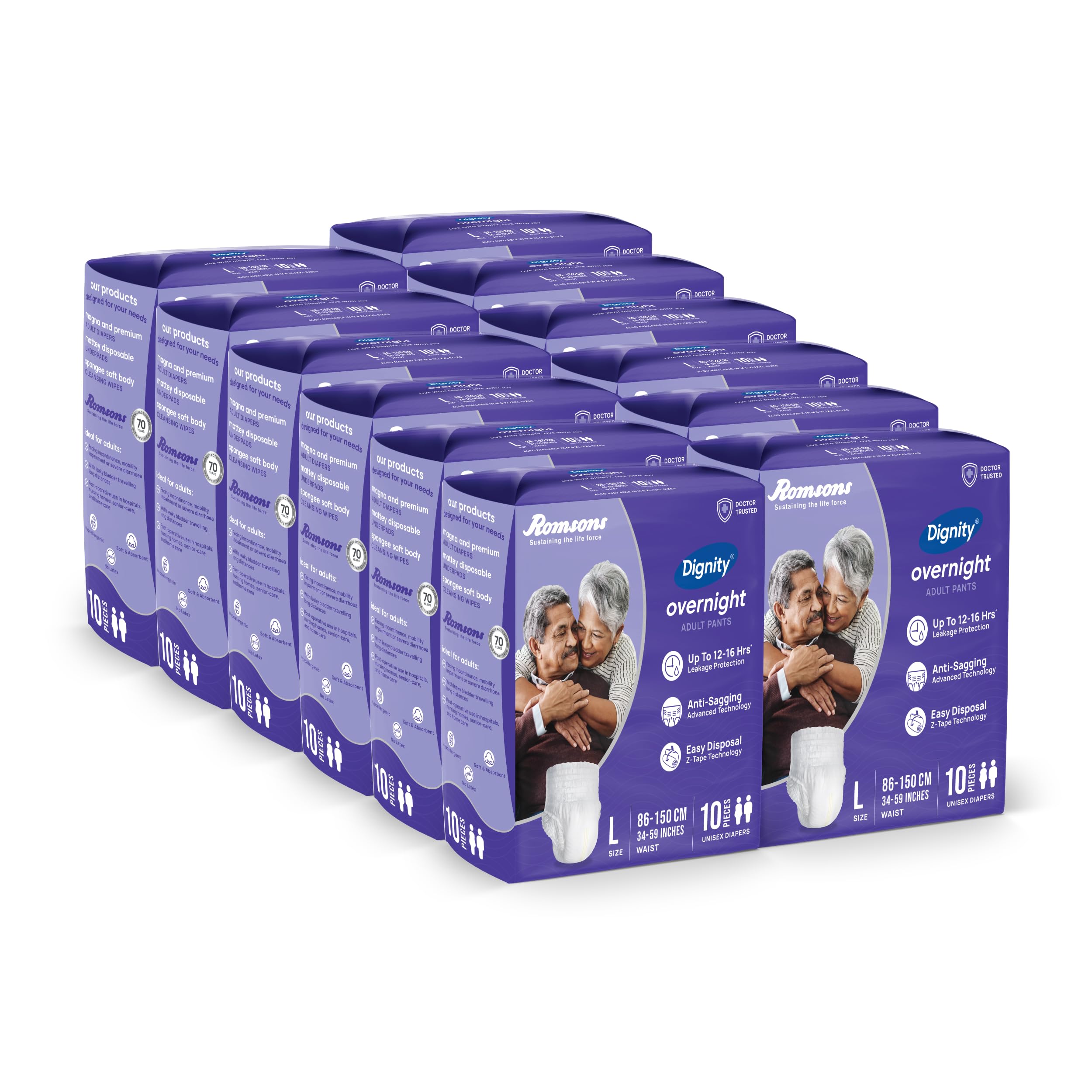 DIGNITY Overnight Pant Style Adult Diapers - L/XL (120 Pieces) With Wetness Indicator and Leakage Protection Upto 12-16 Hrs.