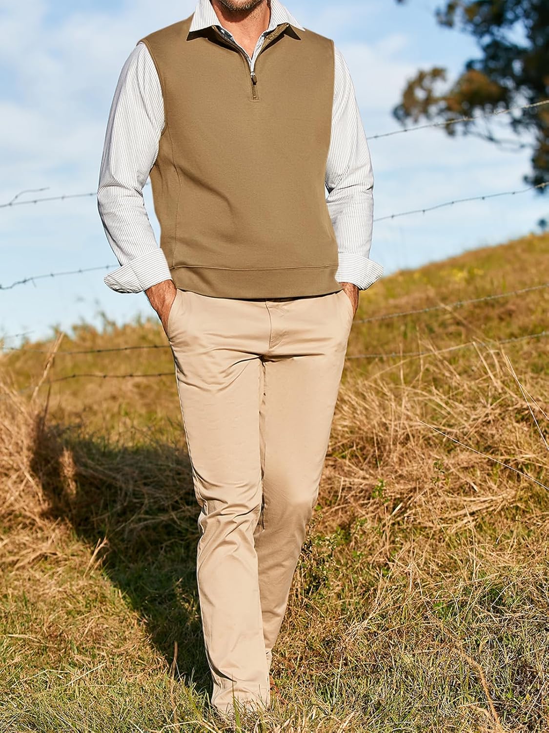 Makkrom Mens Quarter Zip Sleeveless Golf Vest Pullover Stand Collar Casual Vests Outerwear - Image 3