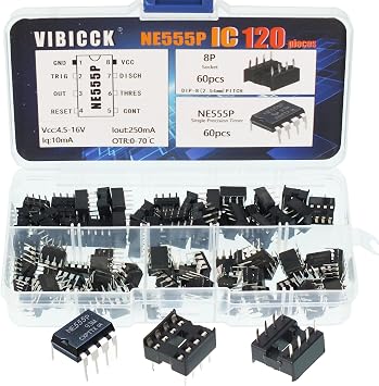 60pcs NE555P Single Precision timers NE555 IC Pulse generators Single and Double Poles+60 DIP-8 IC sockets A Total of 120