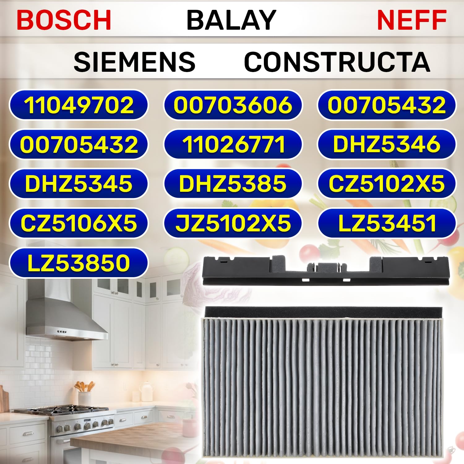 Aktivkohlefilter für Dunstabzugshaube 322x200x40 mm 00705432 für Bosch | für Constructa für Siemens für Neff - MONTERAL