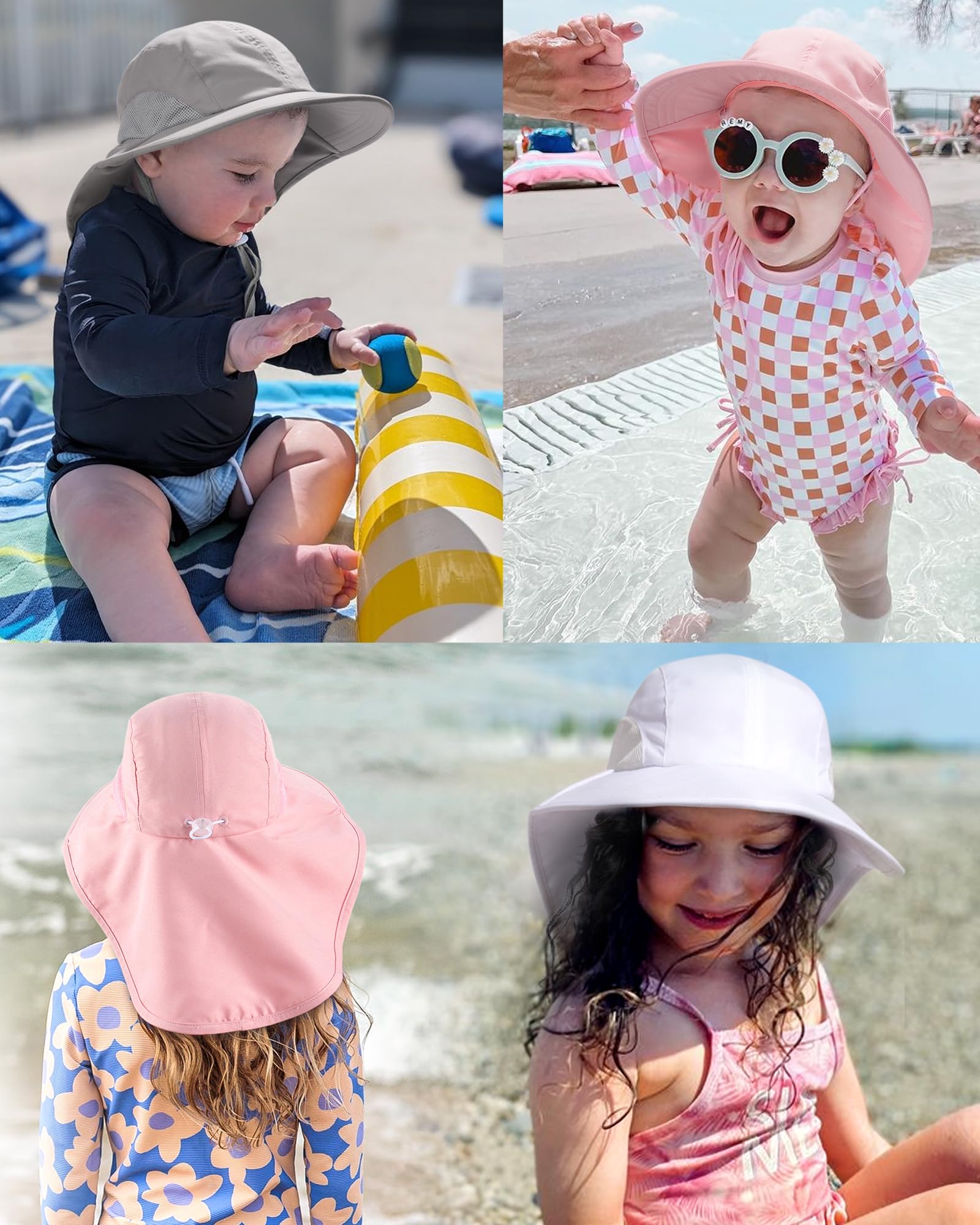 FURTALK Kleinkind Kinder Baby Sonnenhut mit Nackenklappe UPF 50+ UV-Schutz Breite Starre Krempe Jungen Mädchen Strand Schwimmen Sonnenhüte