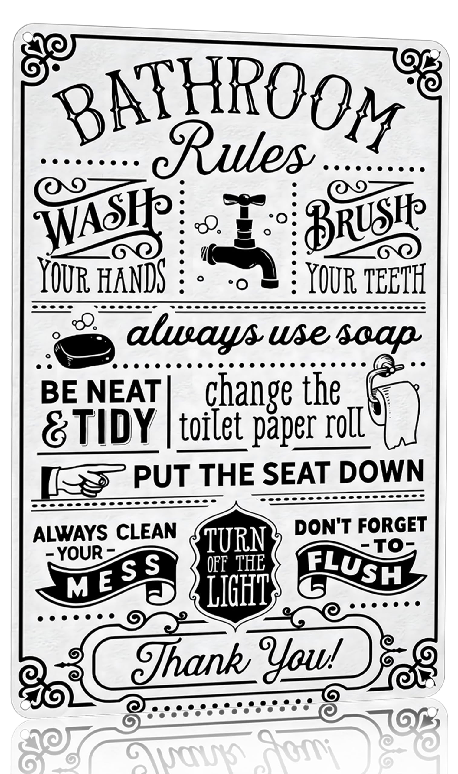 Funny Bathroom Toilet Decor Sign Bathroom Rules Quotes Wall Art Vintage Tin Sign 8x12 Inches (3092)