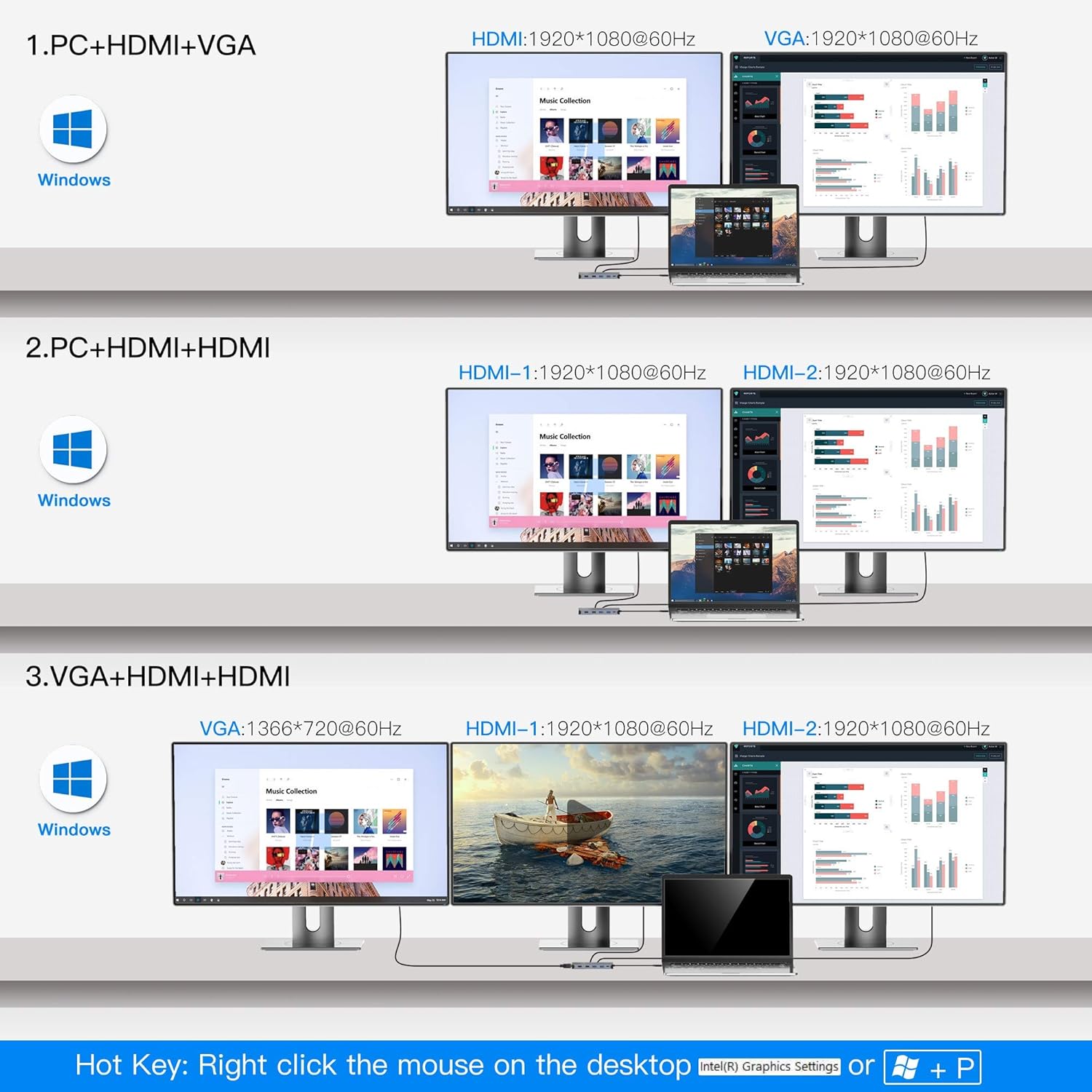 Buy 2 get 3 Docking Station, MCY 12 in 1 Triple Display Laptop USB C Docking Station Dual Monitor USB Type C Hub with Dual HDMI VGA Adapter, Compatible with MacBook Pro, XPS 13, USB C Dock