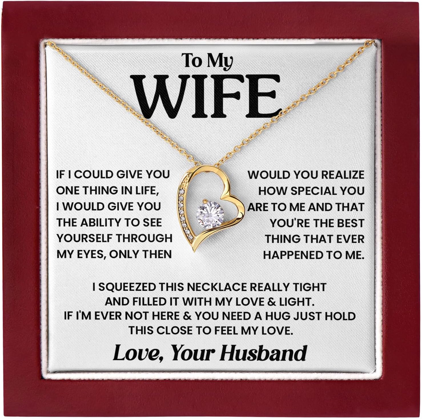 Jewelry To My Wife Forever Love Necklace With Heartfelt Message & Elegant Box, Anniversary Necklace For Wife Birthday Gifts From Husband, Mothers Day Gifts From Husband