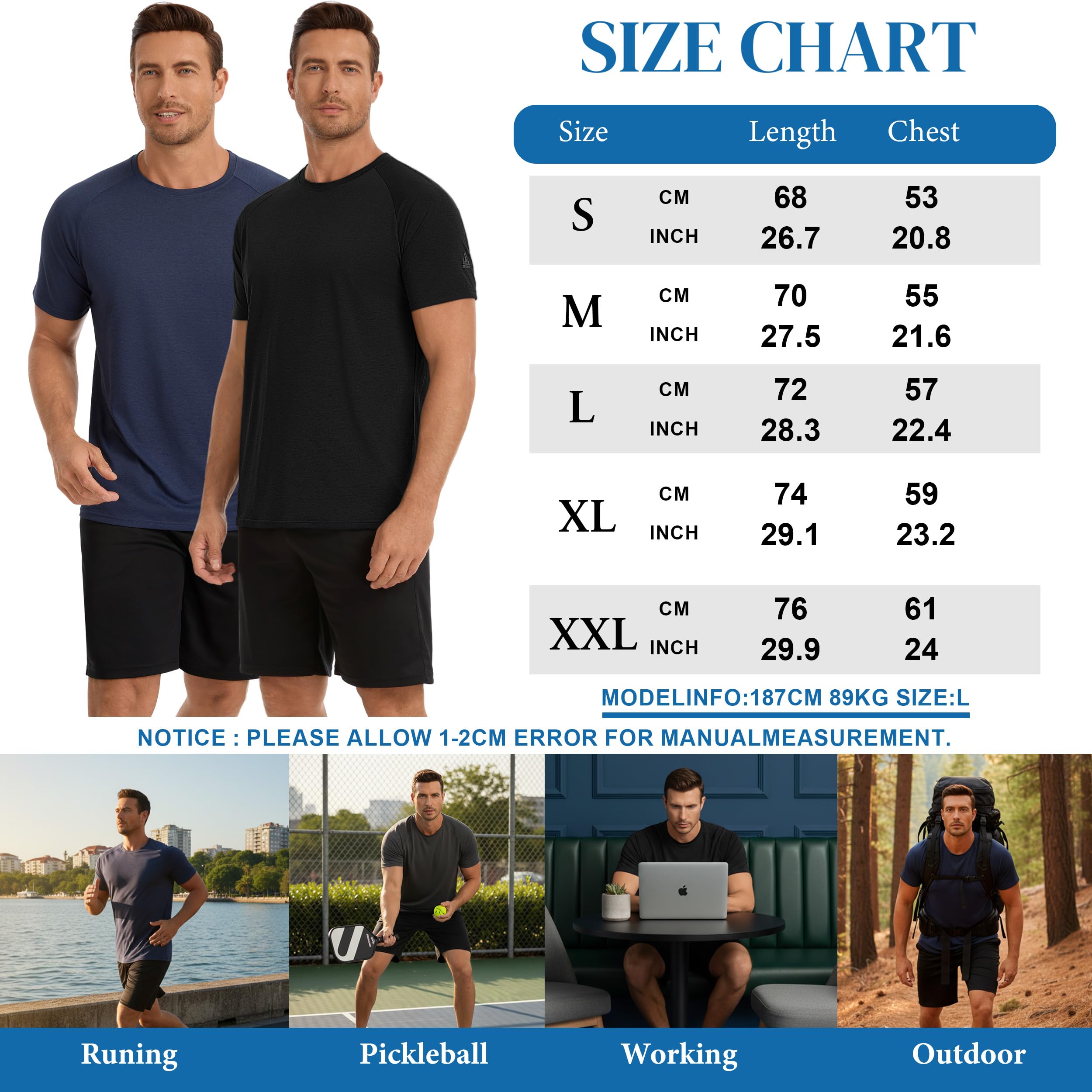 AMZSPORT 1/3/5 Pezzi T-Shirt Sportive da Uomo a Girocollo Traspiranti e Maniche Corte Maglietta Manica Corta Asciugatura Rapida Traspirante Palestra Running Trekking