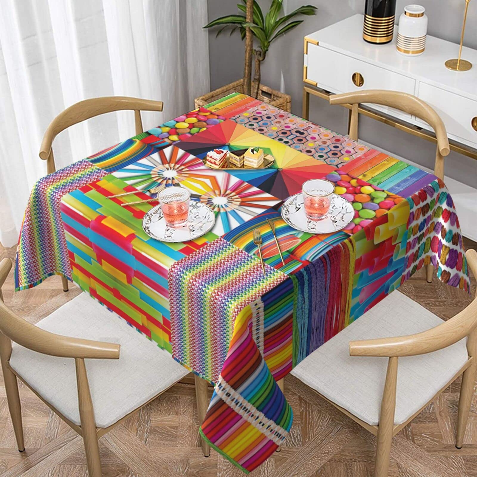 ASEELO 152 x 152 cm Tischdecke Bunt Collage Druck Dekorative Tischdecke Abwischbare Tischdecke für Esstisch und Innen- und Außenbereich