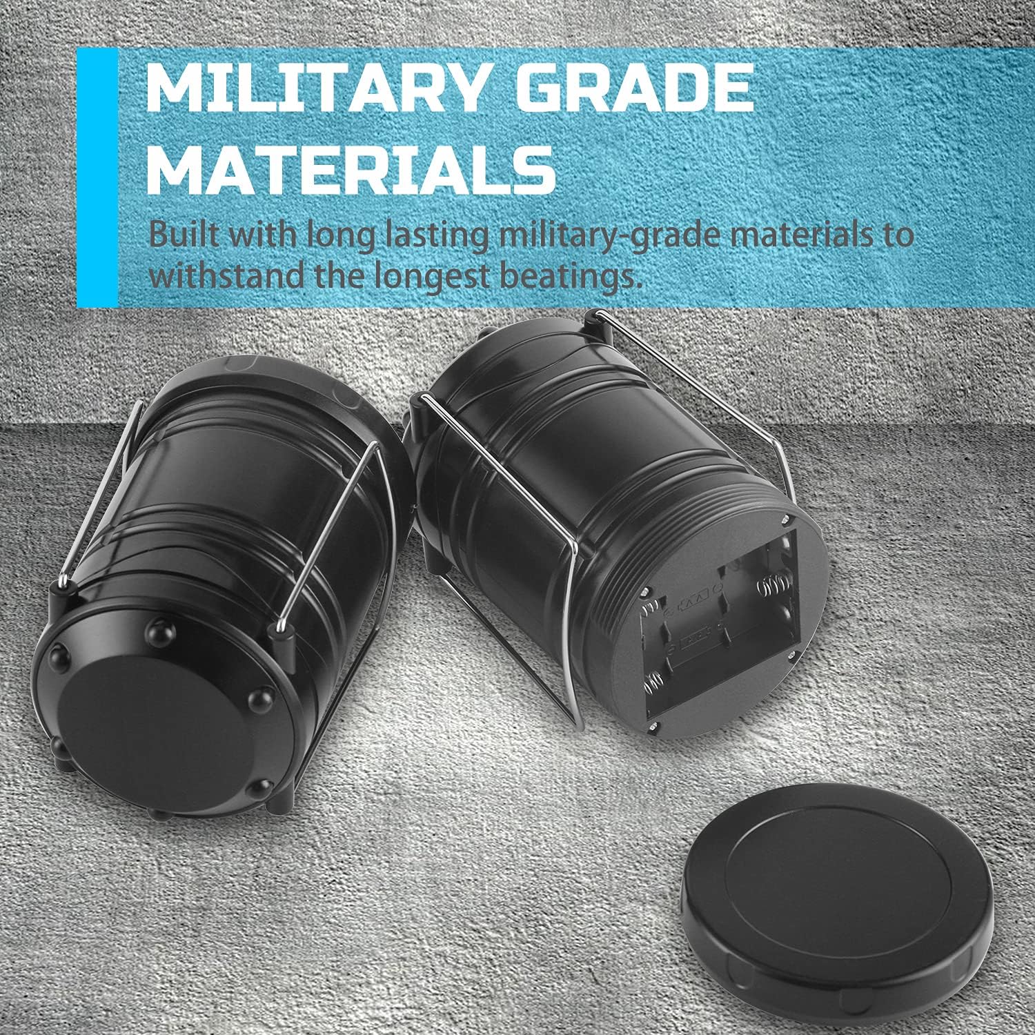 Lichamp 4 Pack LED Camping Lanterns, Battery Powered Camping Lights Super Bright Collapsible Flashlight Portable Emergency Supplies Kit, Dual Mode, Black Image