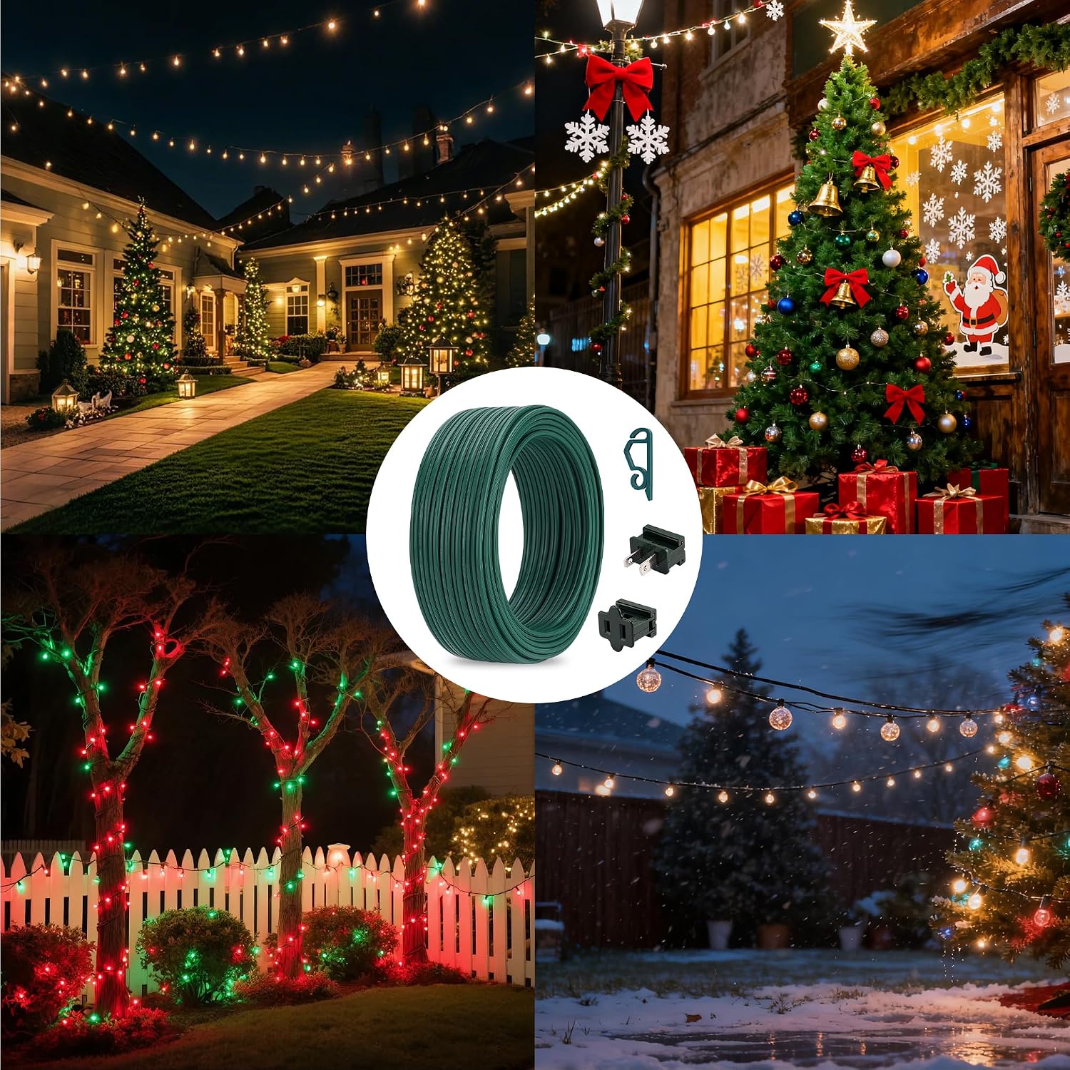60FT SPT-2 Christmas Electrical Wire with 8 pcs Female and Male Slip Plug Christmas Light SPT 2 Wire Weatherproof 18AWG 2-Conductor Wire for Xmas Holiday Supplies Outdoor Lights (SPT-2)