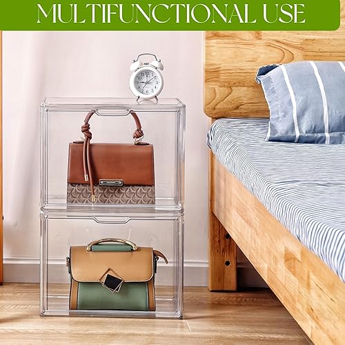 Miniatura 5 de Organizador de almacenamiento de bolsos y bolsos para armario, vitrina de acrílico transparente para coleccionables, paquete de 4 cajas de