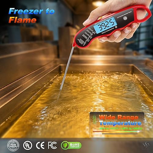 Miniatura 7 de Termómetro digital para carne de lectura instantánea de 0.6S, sonda/lápiz, calibrado de fábrica/impermeable/retroiluminado/magnético/pantalla Rojo y