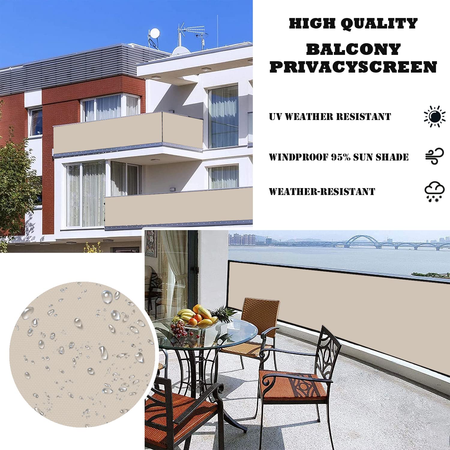 ROBAG Sichtschutz 70x450cm, Zaunblende für Balkon und Terrasse, Wetterbeständiges und Pflegeleichtes, mit Ösen Nylon Kabelbinder und Kordel Deko für Balkongeländer, Terrasse & Garten -Taupe