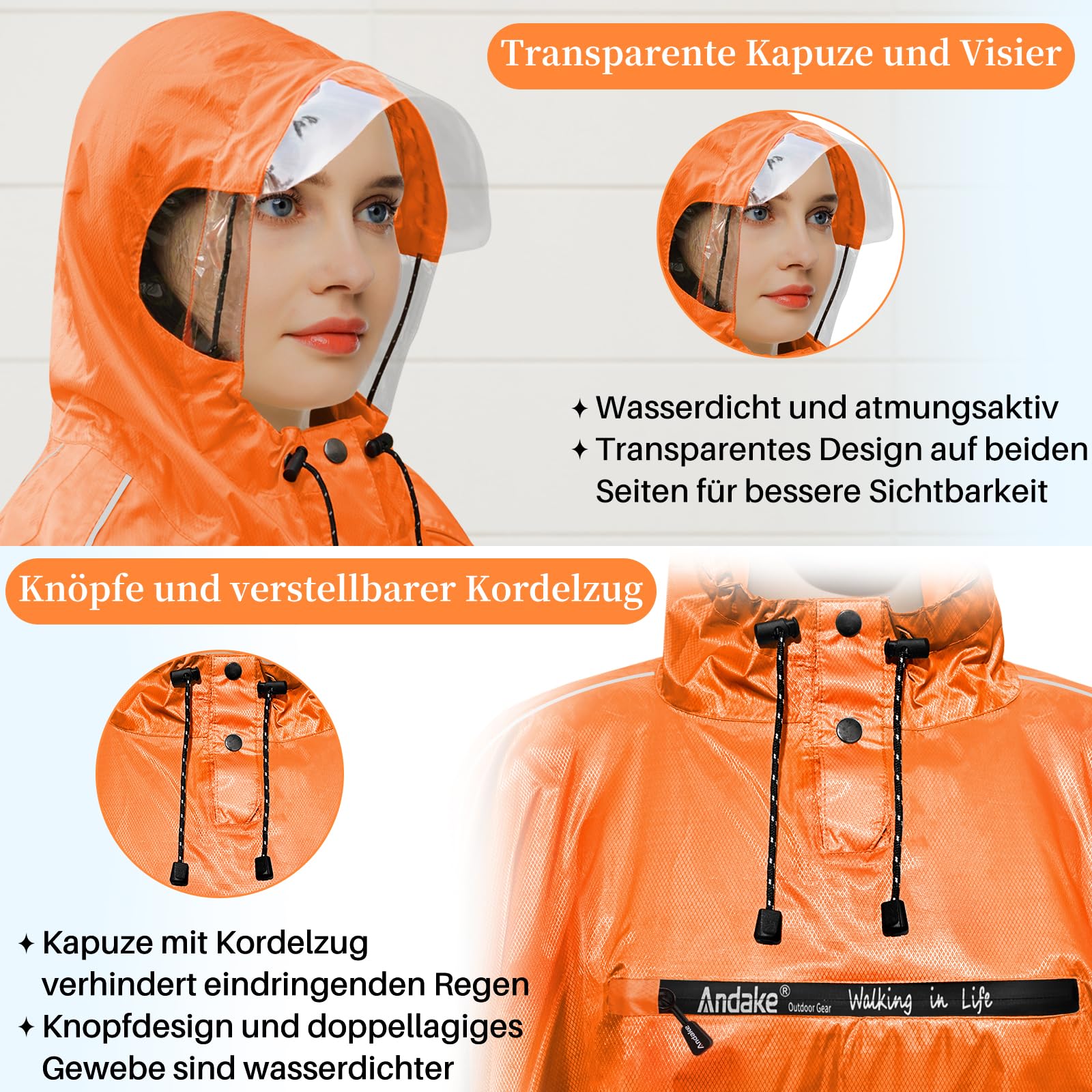 Andake Poncho Antipioggia Bicicletta per Uomo e Donna, Impermeabile Ciclismo Pioggia Poncho