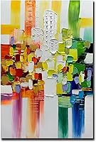 ART8YUQI 24x36 Inch Textured Abstract Cityscape Oil Painting - Modern Landscape Wall Art Ready to Hang