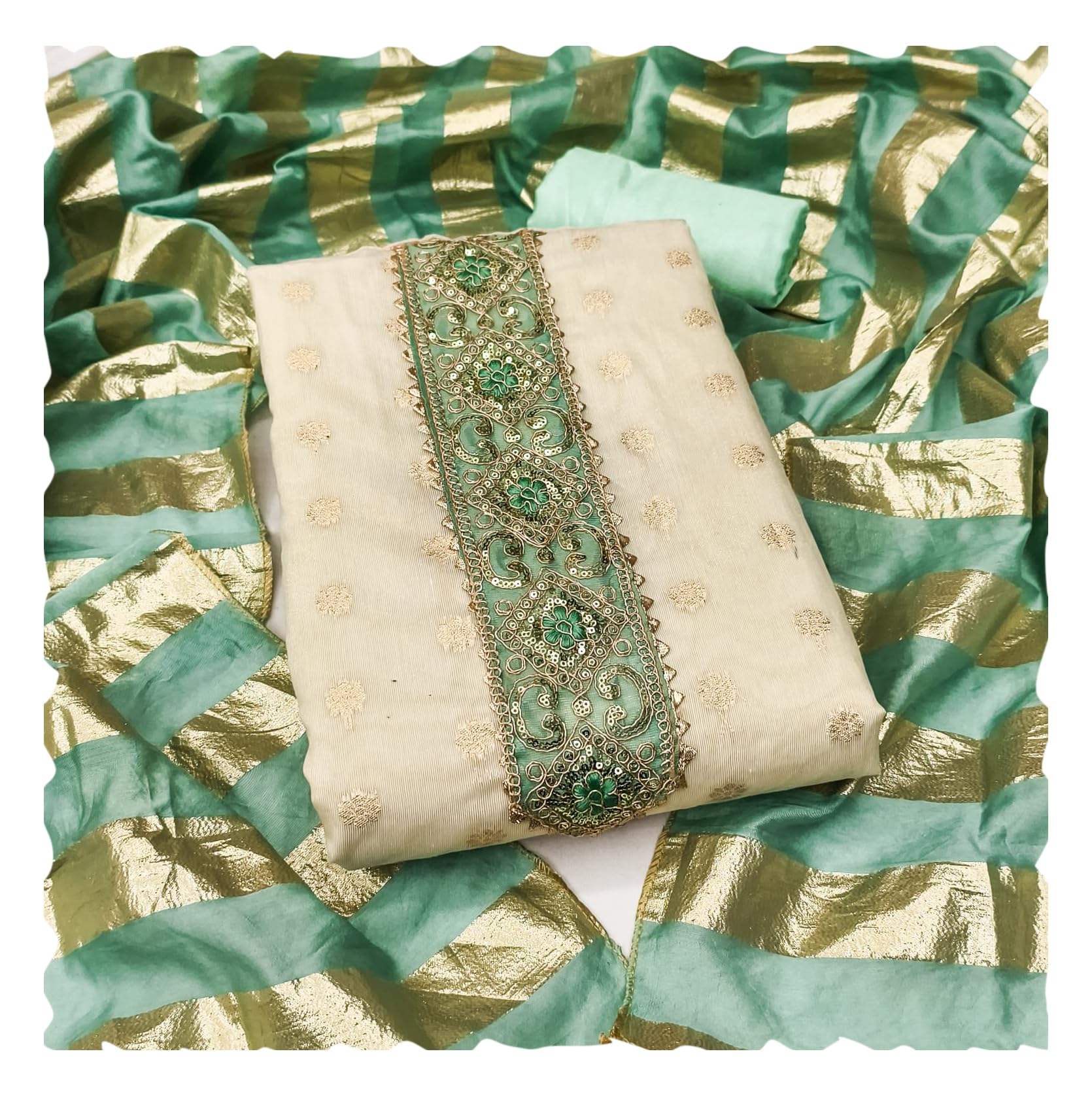 Womens Jacquard Woven Tie Embroidery work Dress Material Set With Jacquard Dupatta Unstitched Salwar Kameez Suit Fabric-image-31