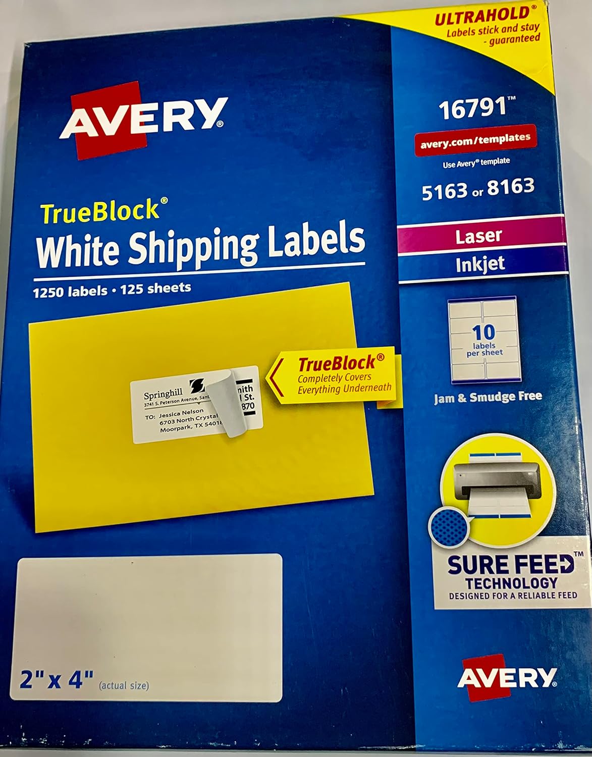 Avery 5163/8163 TrueBlock Shipping Labels, 2 x 4" 1250