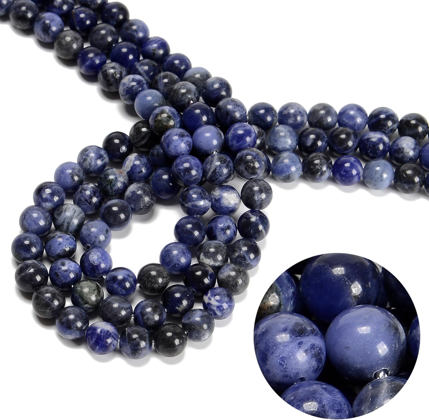 94Pcs(2 Strand/Set) 8mm Blue Sodalite Natural Stone Beads Round Gemstone Genuine Real Stone Loose for DIY Bracelet Jewelry String Making