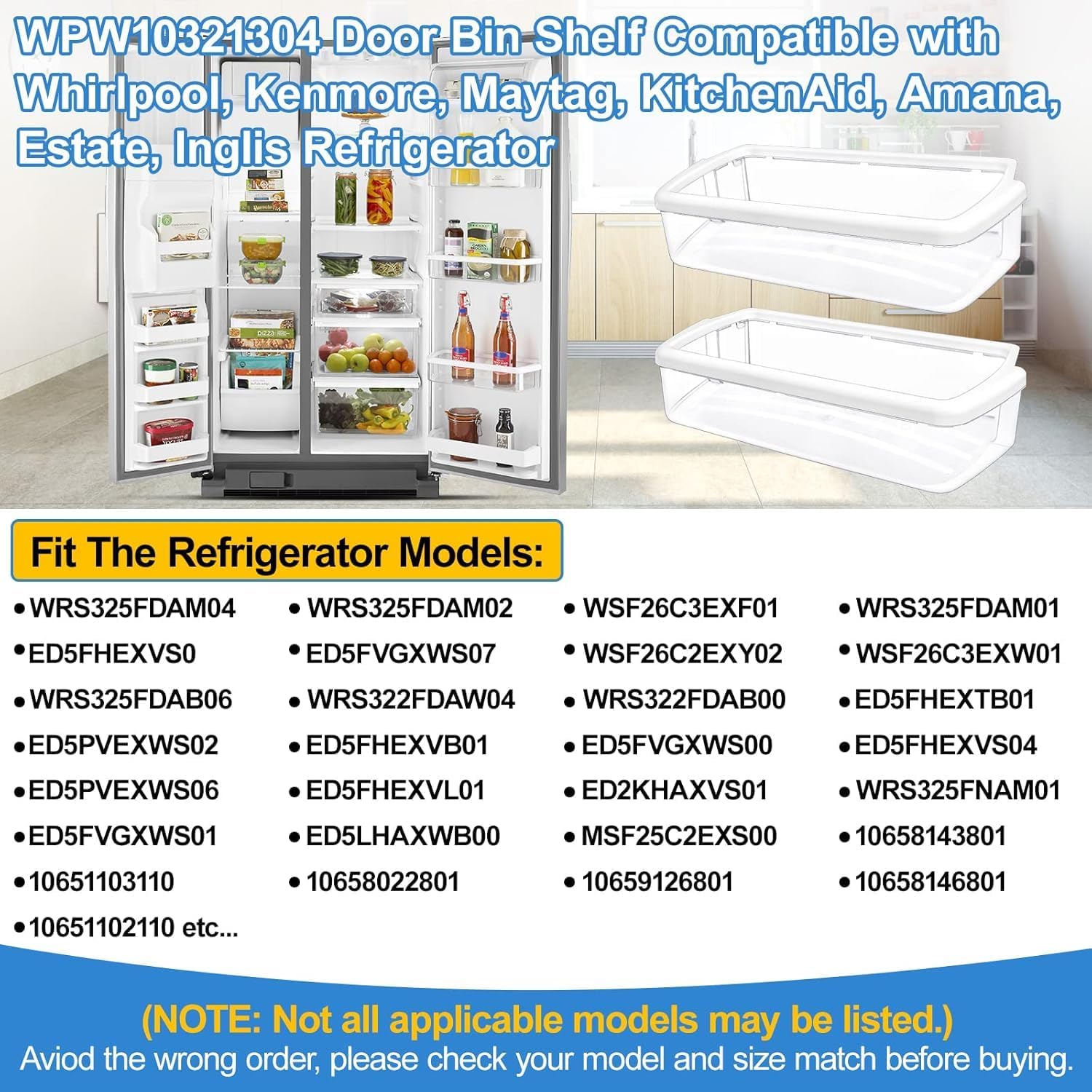 UPGRADED W10321304 WPW10321304 Refrigerator Door Shelf Bin Compatible with Whirlpool Refrigerator Door Shelf Parts WRS325FDAM04 PS11752778 AP6019471 2179574 2179575 Whirlpool Fridge Door Shelves