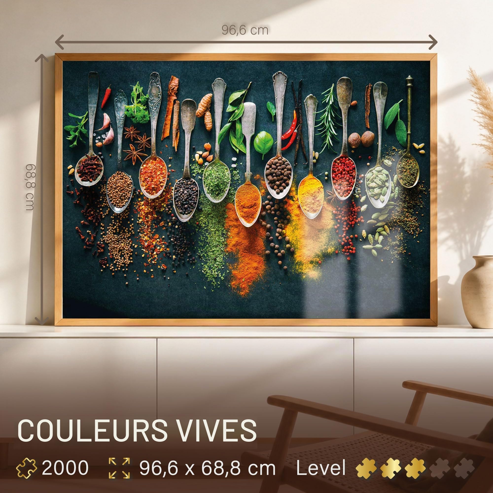 Ulmer Puzzleschmiede - Puzzle « Couleurs vives » – Puzzle de 2000 pièces – Motif herbes et épices, attire tous les regards dans une cuisine et un design mural élégant