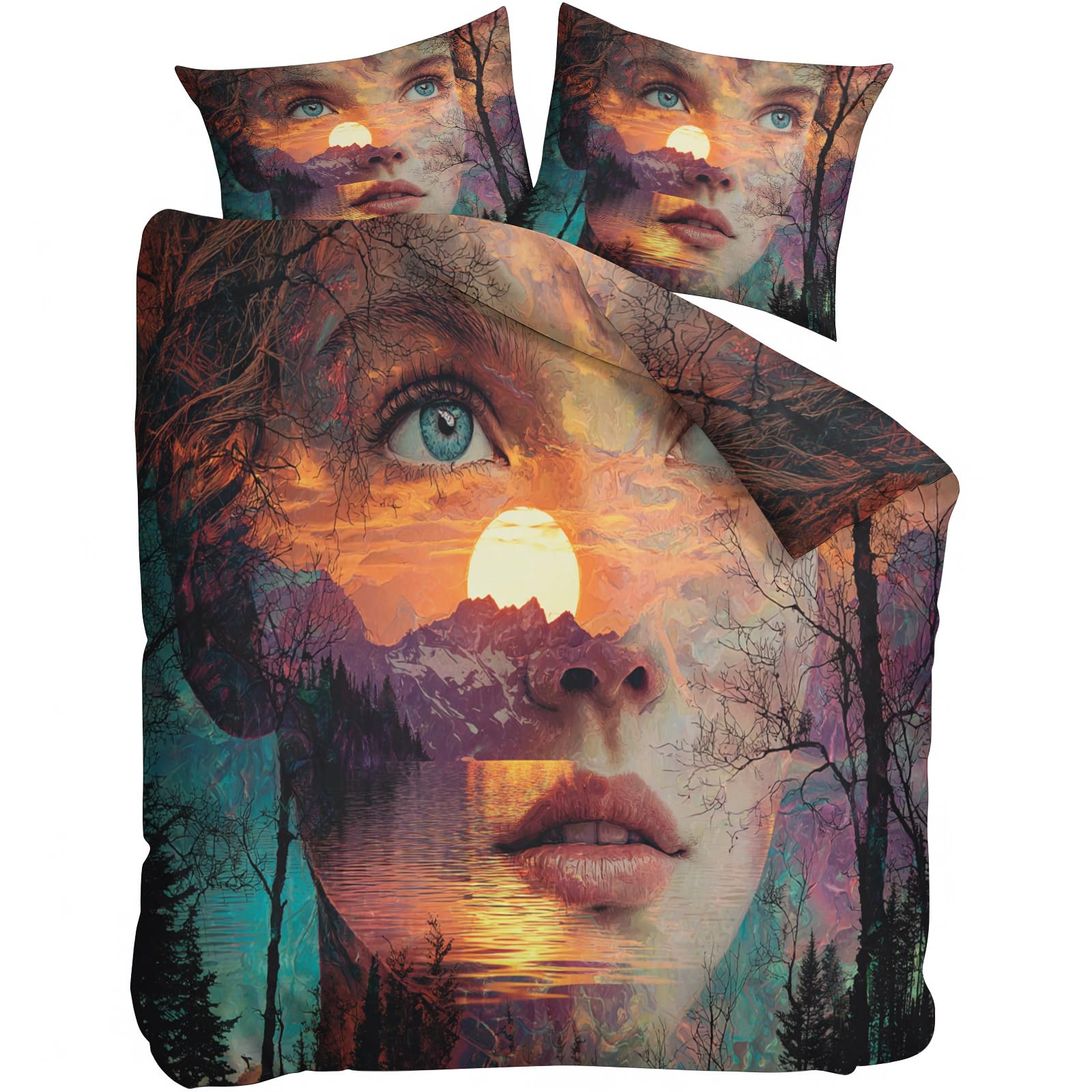 Premium XXL Bettwäsche 240x220 Übergröße, Malerei Kunstwerk Musterung Bettbezug inklusive 2X Kissenbezüge 80x80, Double-Face Optik Mikrofaserstoff, Kuschelig Bettgarnitur für Pärchen, Wohndekoration