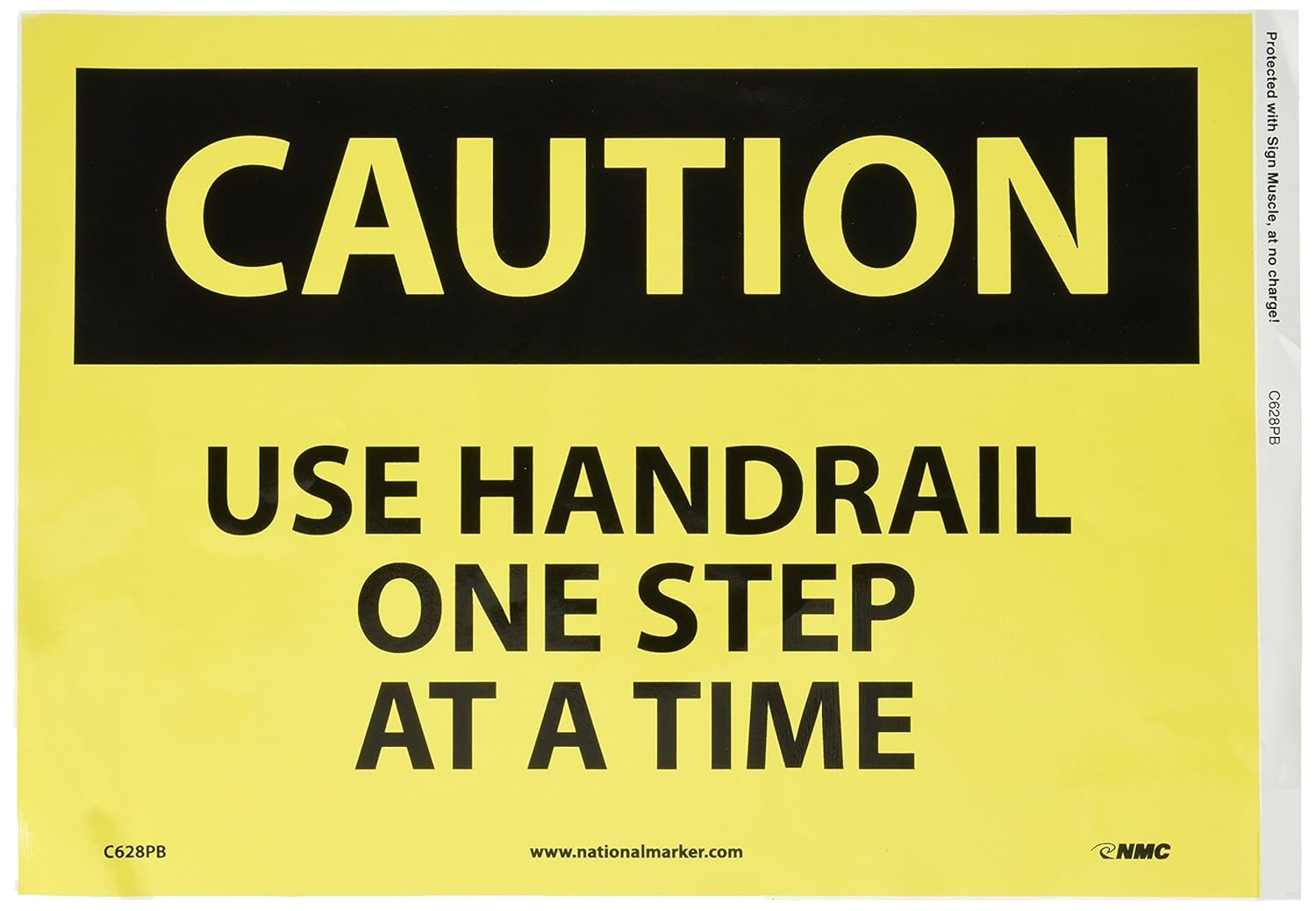 NMC CGA4R OSHA Sign, Legend "Caution - Follow Lockout procedures." with Graphic, 7" Length x 10" Height, Rigid Plastic, Yellow/Black on White